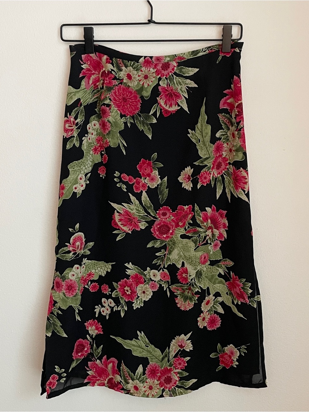 Emma James Midi Skirt Womens 4 Black Floral Print A-Line Cottagecore Boho Y2K